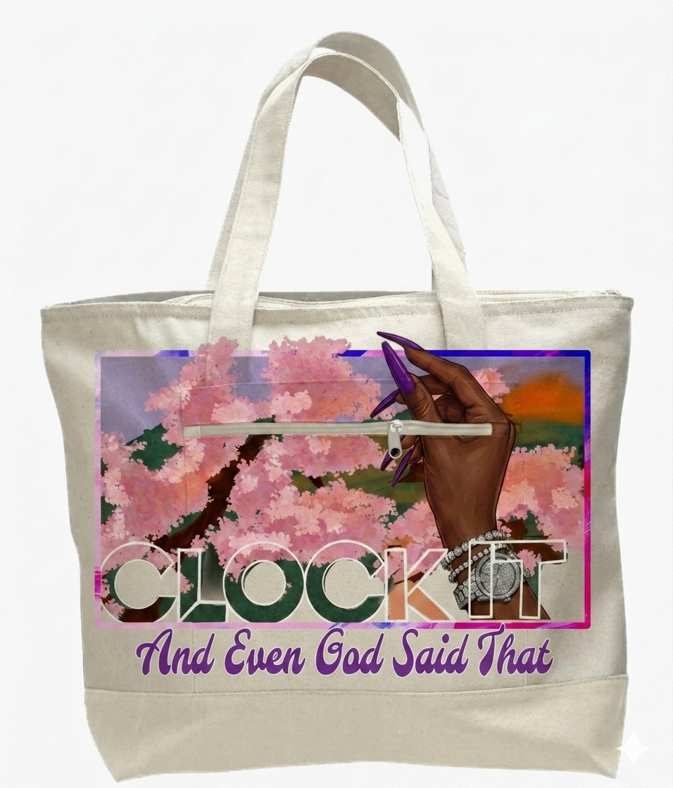 LARGE ZIPPER TOTE (CLOCK IT)